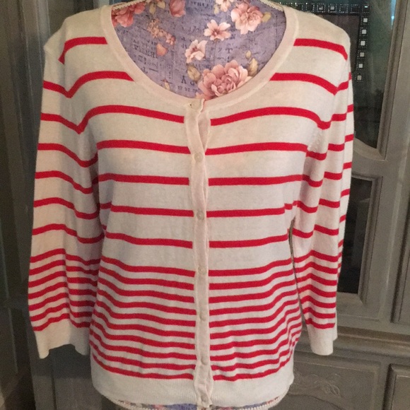 H&M Red & Cream Striped Cardigan sz Med - Picture 1 of 8
